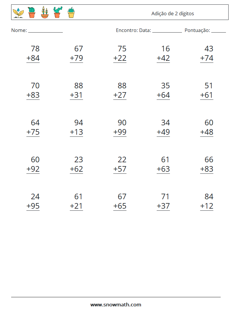 (25) Adição de 2 dígitos planilhas matemáticas 8