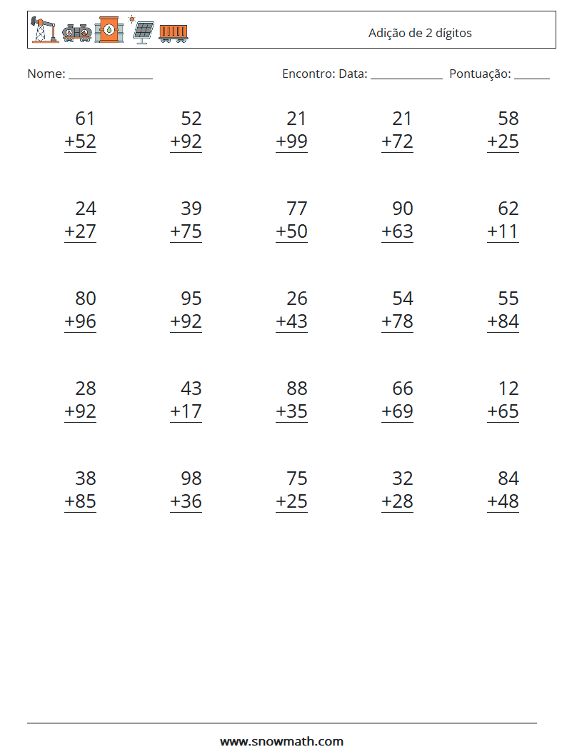 (25) Adição de 2 dígitos planilhas matemáticas 9