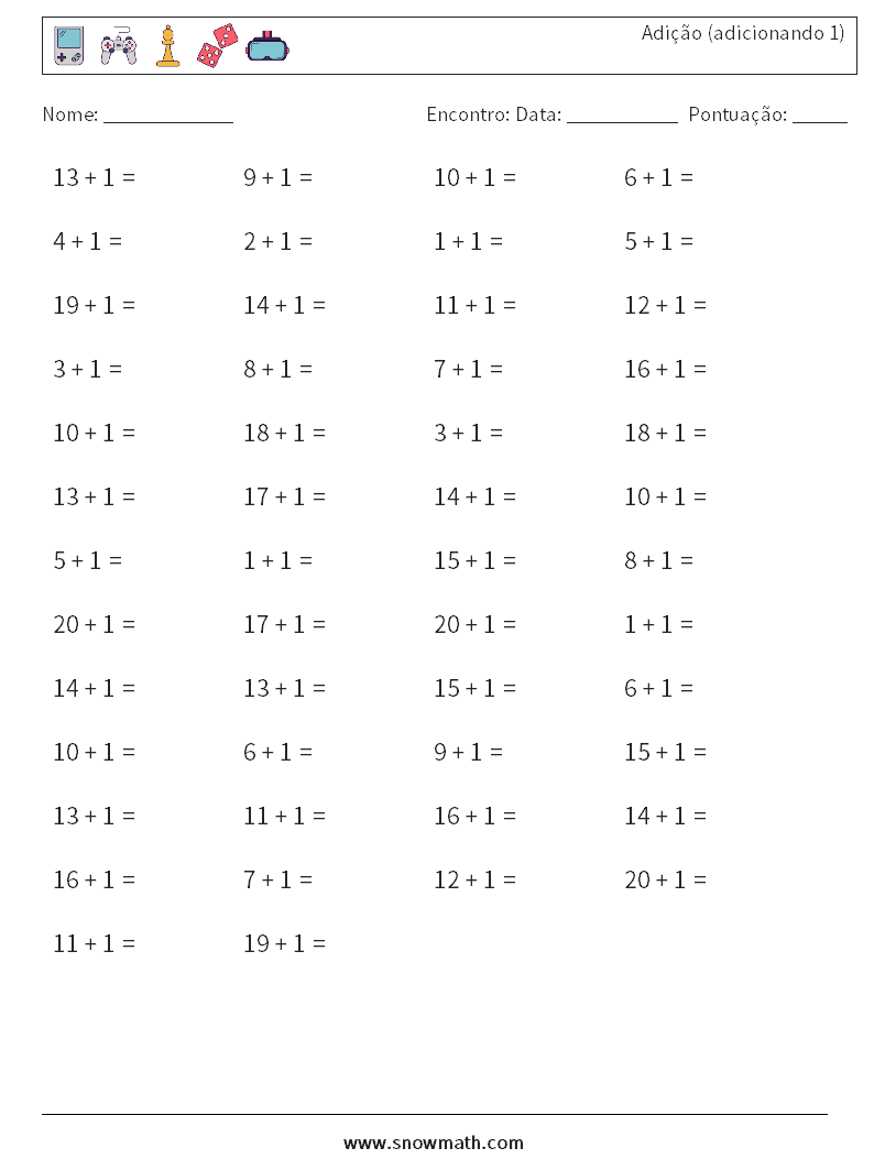 (50) Adição (adicionando 1) planilhas matemáticas 3