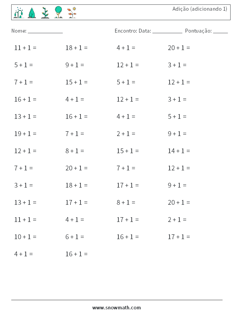 (50) Adição (adicionando 1) planilhas matemáticas 4