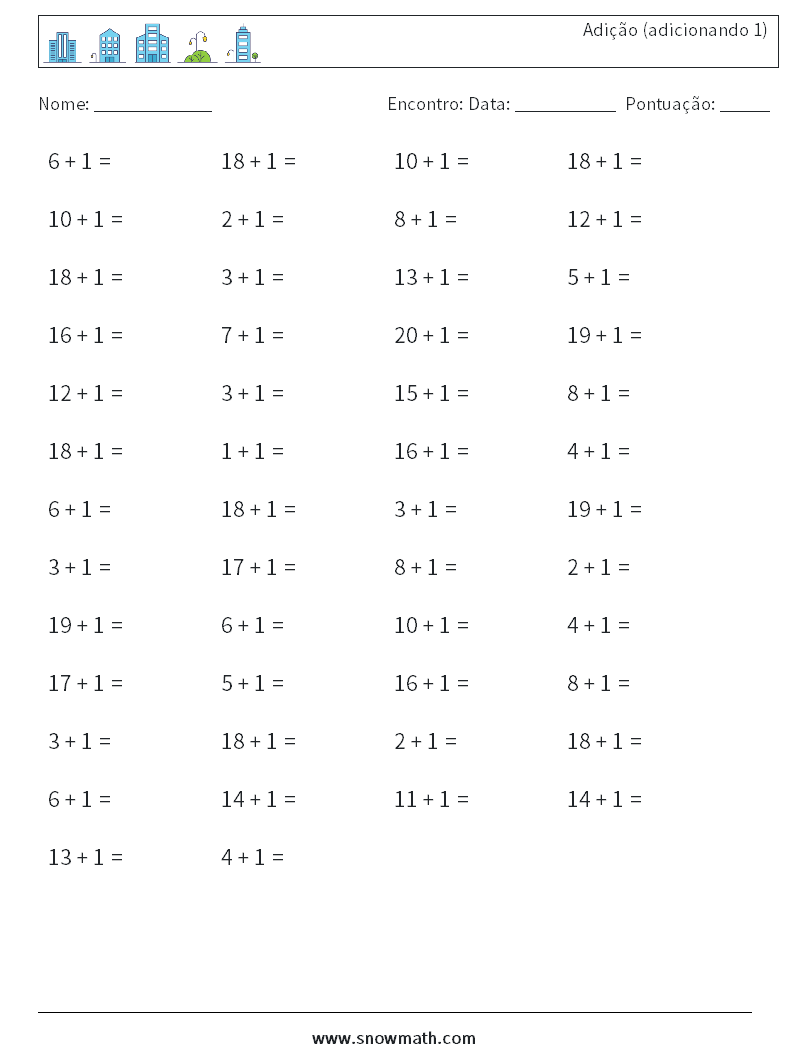 (50) Adição (adicionando 1) planilhas matemáticas 5