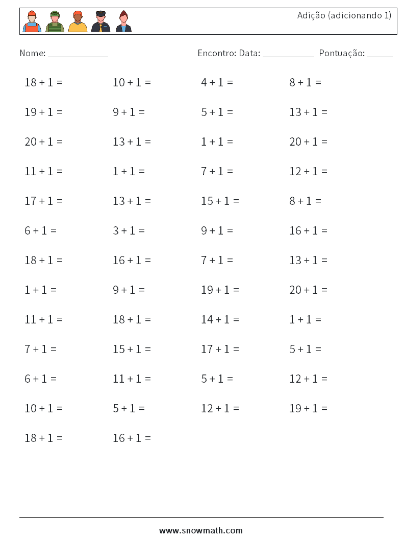 (50) Adição (adicionando 1) planilhas matemáticas 6
