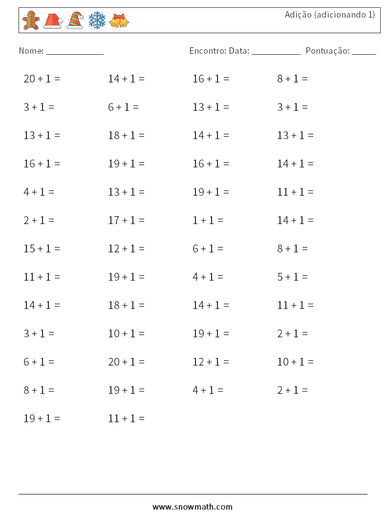 (50) Adição (adicionando 1) planilhas matemáticas 8