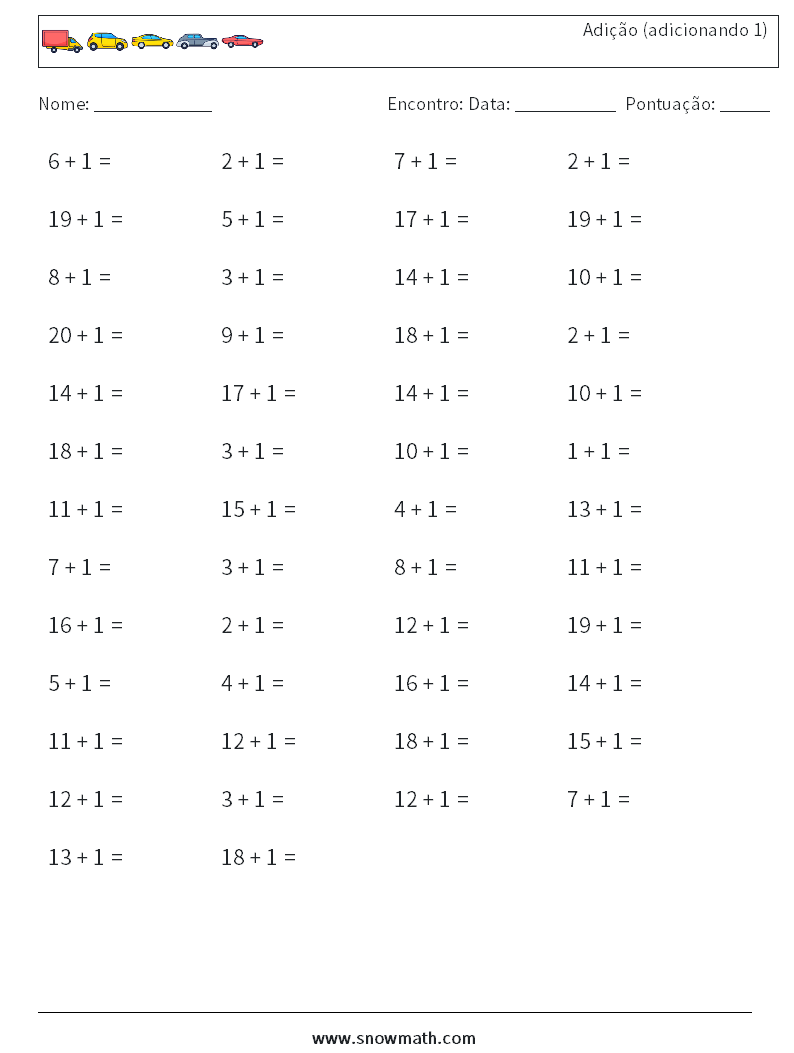 (50) Adição (adicionando 1) planilhas matemáticas 9