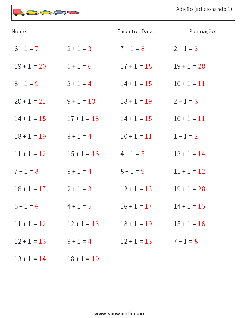 (50) Adição (adicionando 1) planilhas matemáticas 9 Pergunta, Resposta