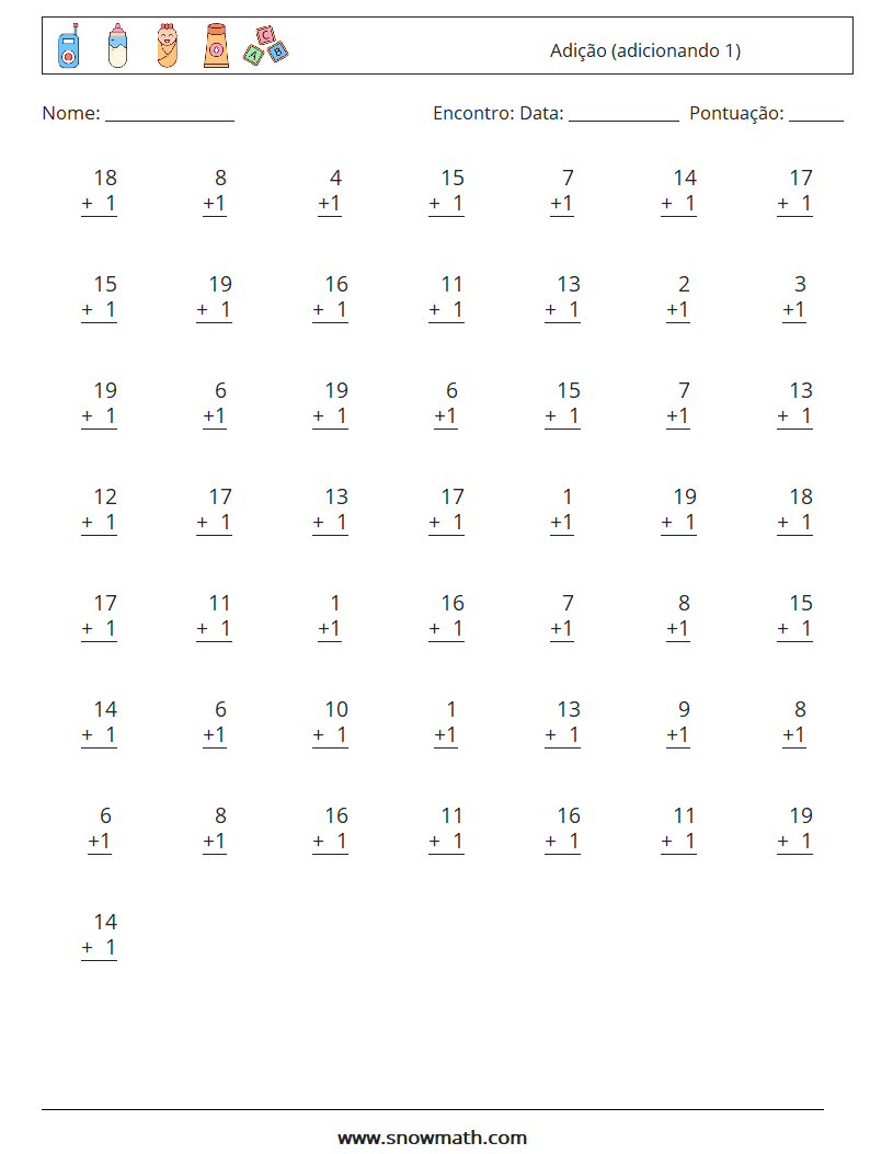 (50) Adição (adicionando 1) planilhas matemáticas 11