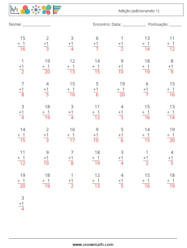 (50) Adição (adicionando 1) planilhas matemáticas 17 Pergunta, Resposta