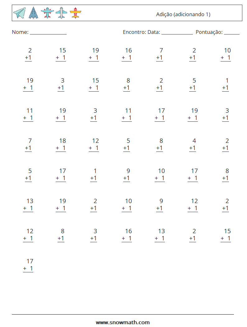 (50) Adição (adicionando 1) planilhas matemáticas 3