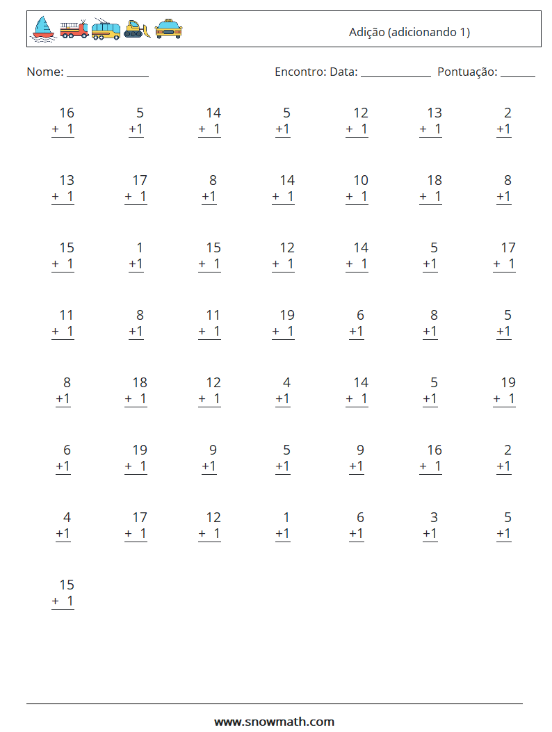 (50) Adição (adicionando 1) planilhas matemáticas 5