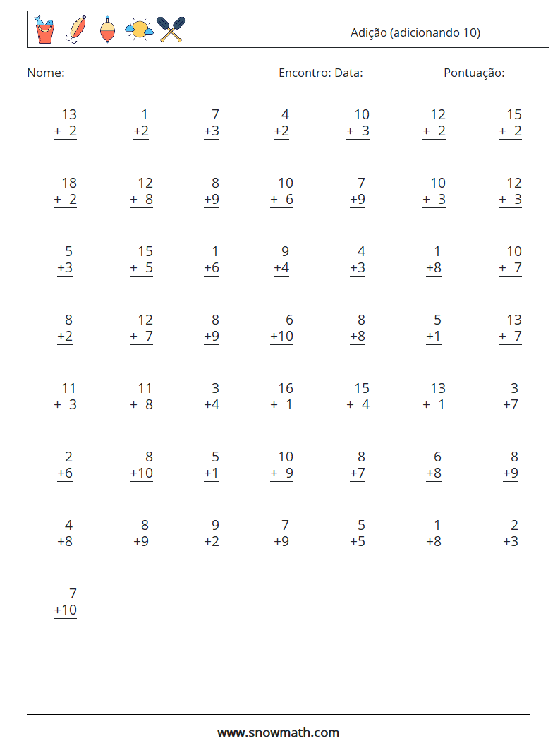 (50) Adição (adicionando 10) planilhas matemáticas 1