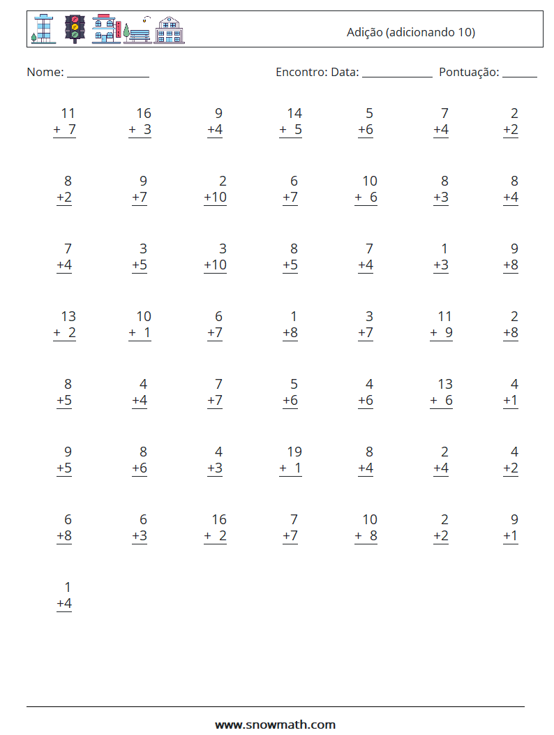 (50) Adição (adicionando 10) planilhas matemáticas 8