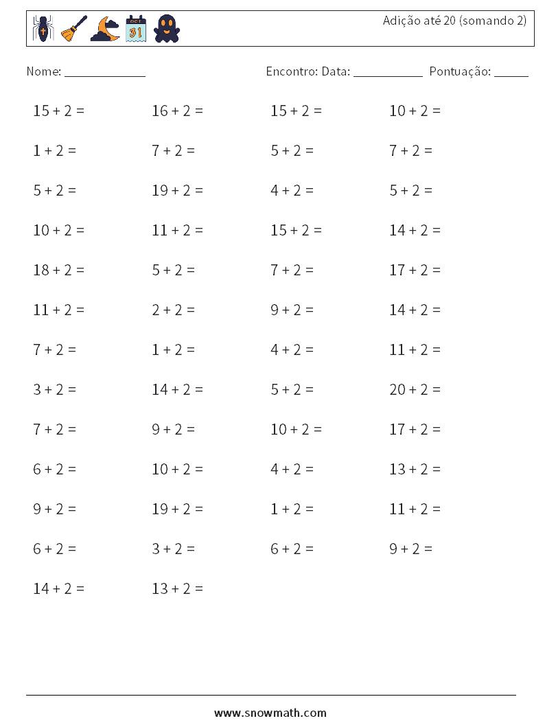 (50) Adição até 20 (somando 2) planilhas matemáticas 5