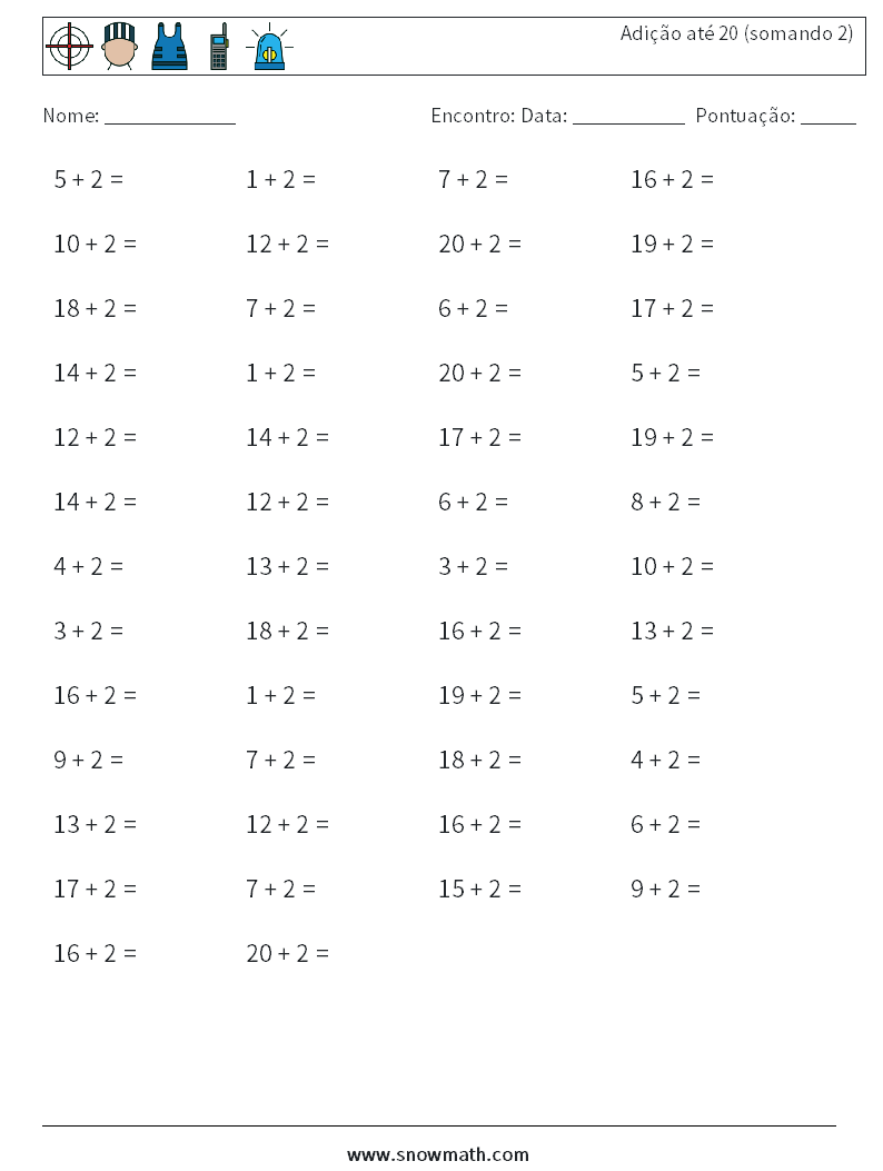 (50) Adição até 20 (somando 2) planilhas matemáticas 9