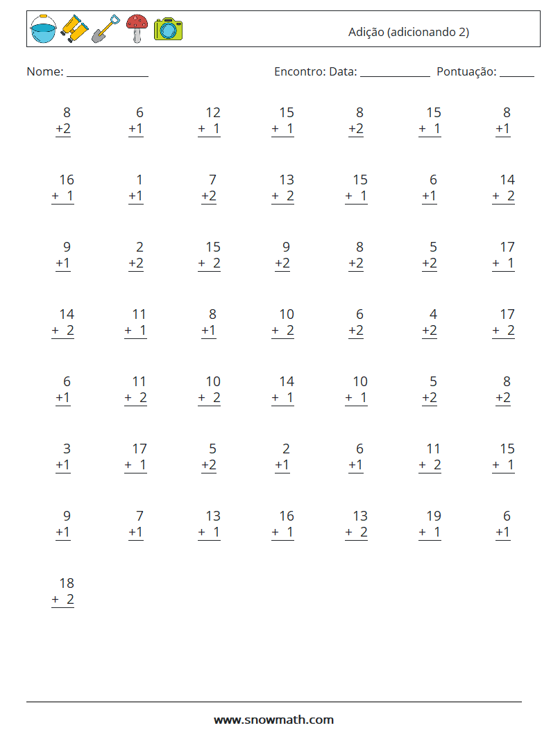 (50) Adição (adicionando 2) planilhas matemáticas 12