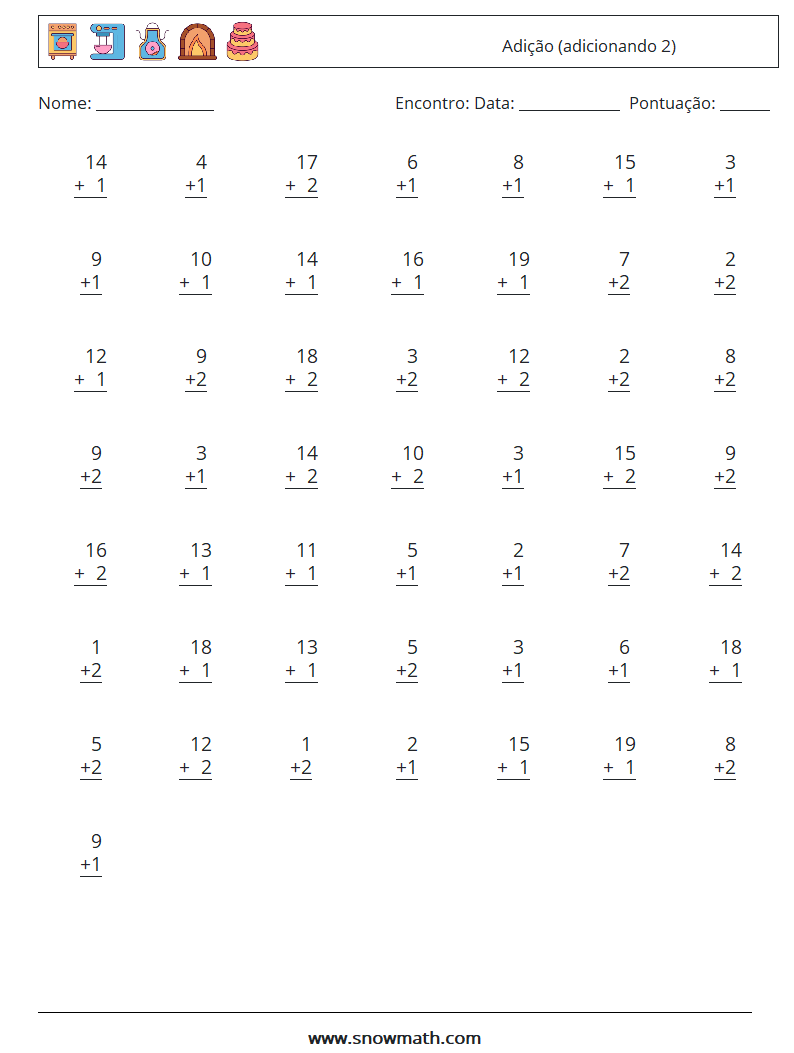 (50) Adição (adicionando 2) planilhas matemáticas 15