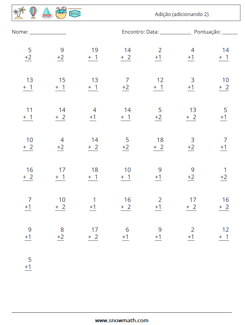 (50) Adição (adicionando 2) planilhas matemáticas 17