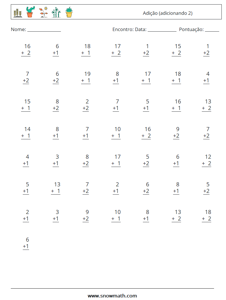 (50) Adição (adicionando 2) planilhas matemáticas 18