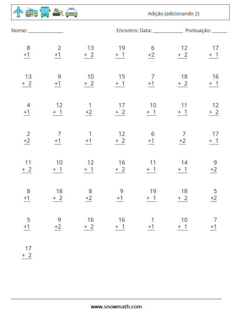 (50) Adição (adicionando 2) planilhas matemáticas 2