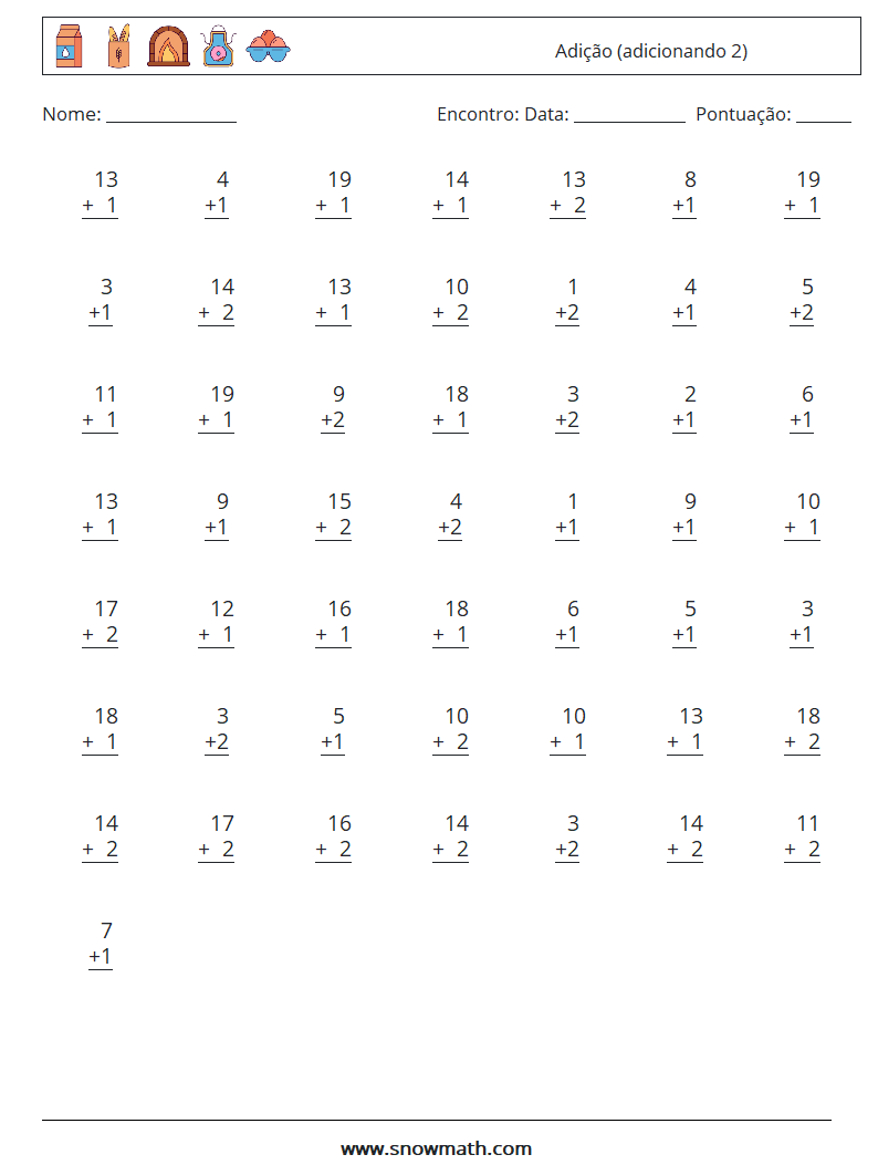 (50) Adição (adicionando 2) planilhas matemáticas 4