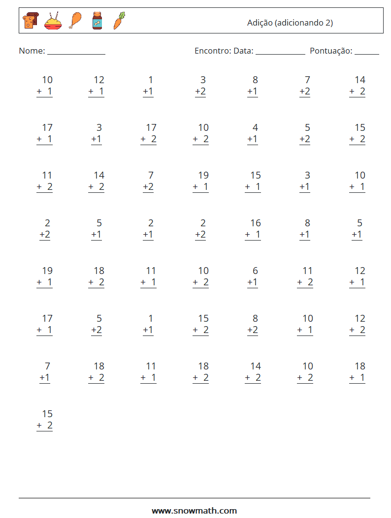 (50) Adição (adicionando 2) planilhas matemáticas 6