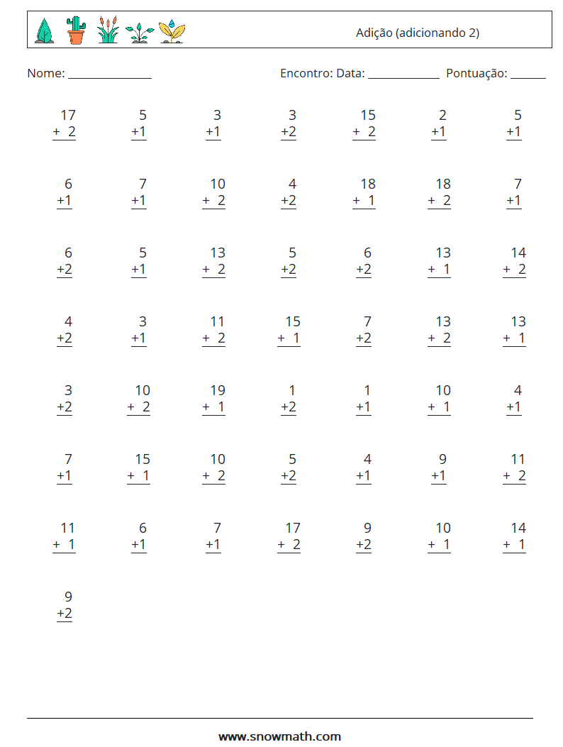 (50) Adição (adicionando 2) planilhas matemáticas 9