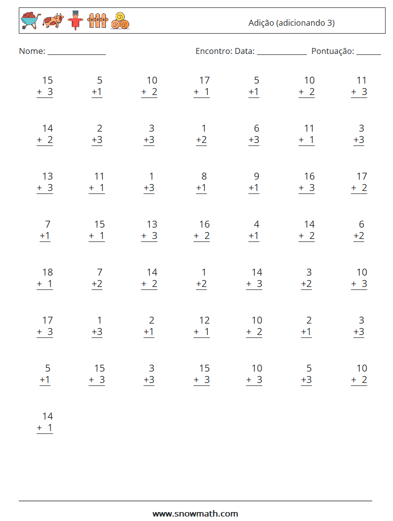 (50) Adição (adicionando 3) planilhas matemáticas 11