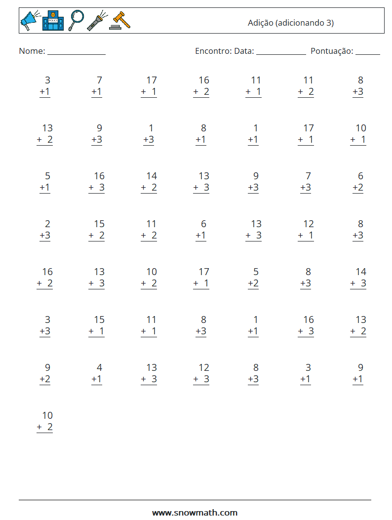 (50) Adição (adicionando 3) planilhas matemáticas 14