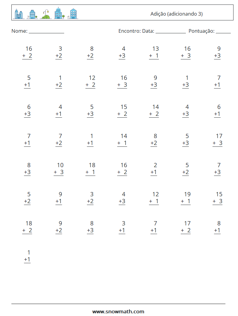 (50) Adição (adicionando 3) planilhas matemáticas 17