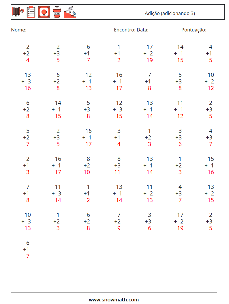 (50) Adição (adicionando 3) planilhas matemáticas 4 Pergunta, Resposta