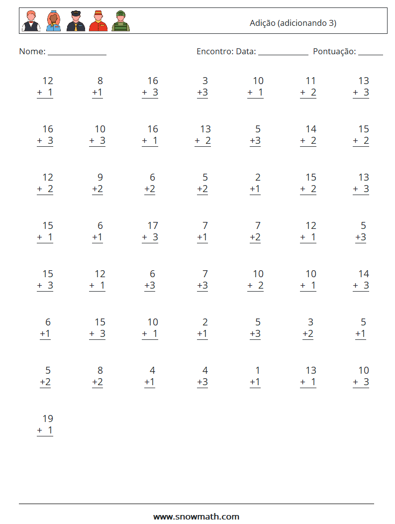 (50) Adição (adicionando 3) planilhas matemáticas 7