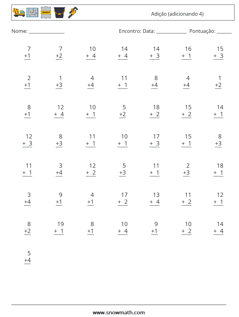 (50) Adição (adicionando 4) planilhas matemáticas 11