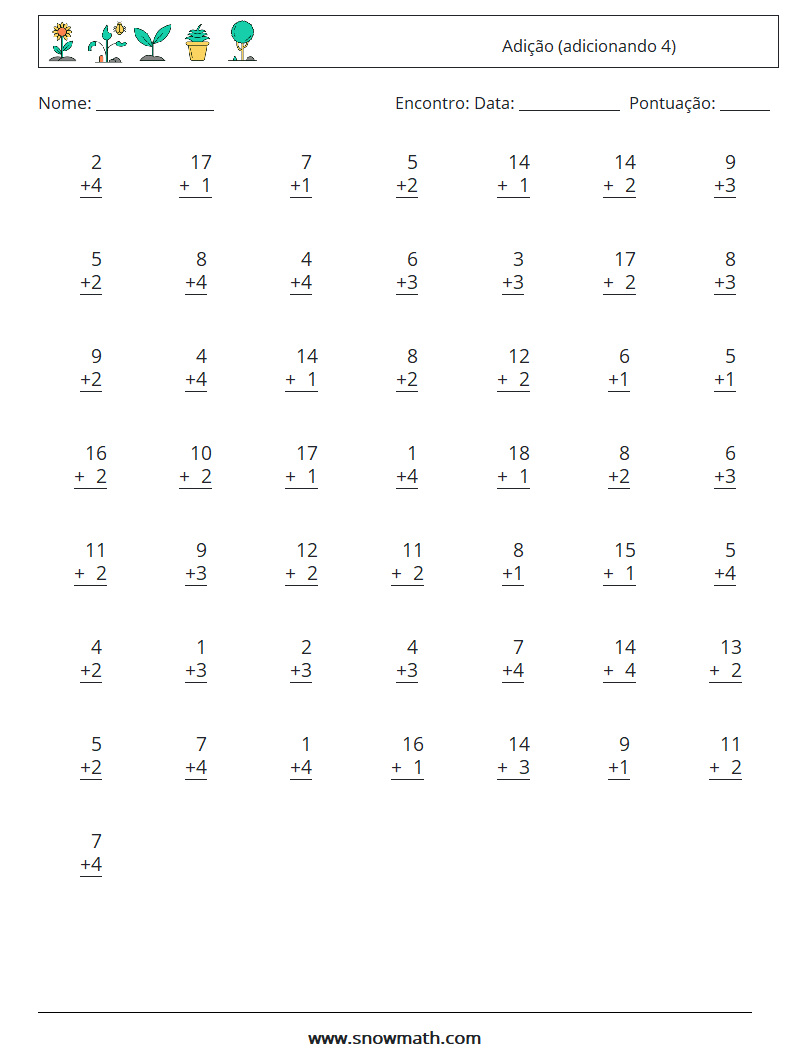 (50) Adição (adicionando 4) planilhas matemáticas 12