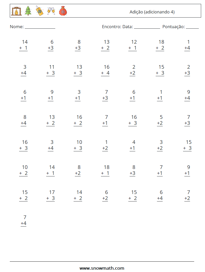 (50) Adição (adicionando 4) planilhas matemáticas 15