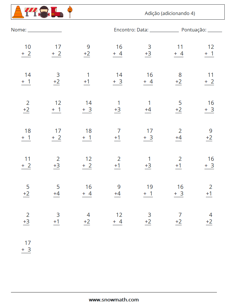 (50) Adição (adicionando 4) planilhas matemáticas 6