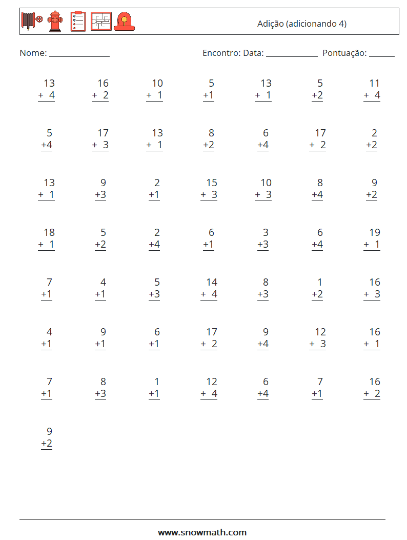 (50) Adição (adicionando 4) planilhas matemáticas 9