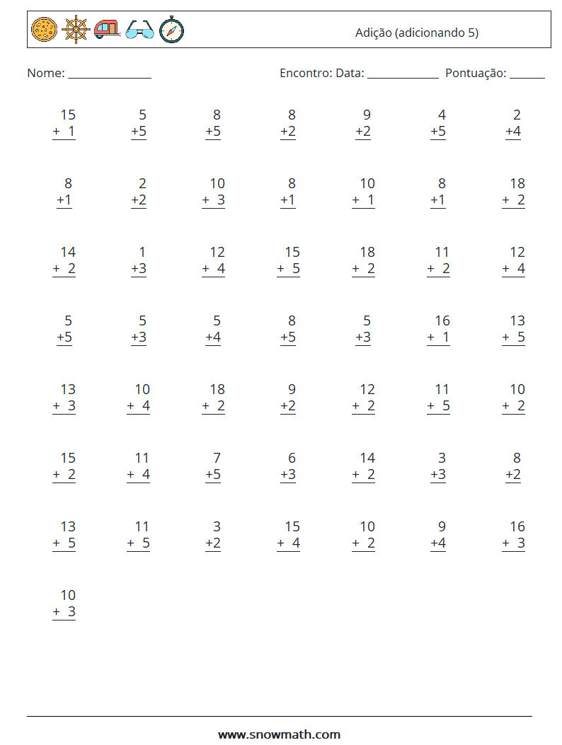 (50) Adição (adicionando 5) planilhas matemáticas 11