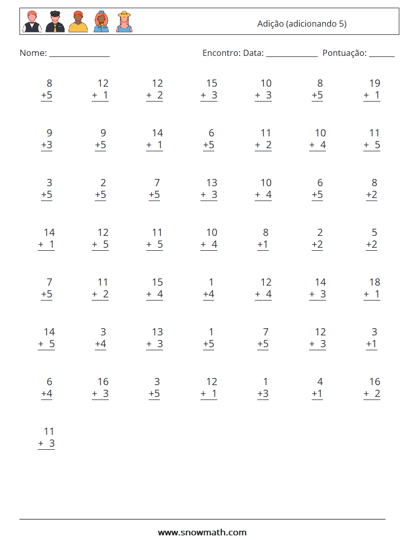 (50) Adição (adicionando 5) planilhas matemáticas 15