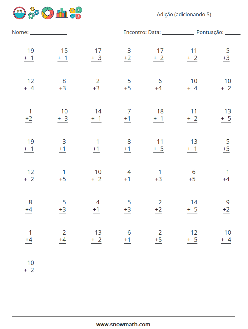 (50) Adição (adicionando 5) planilhas matemáticas 9