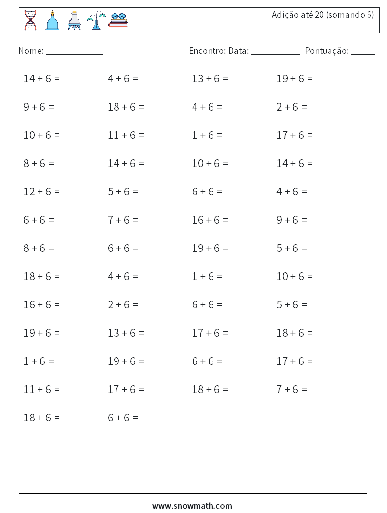 (50) Adição até 20 (somando 6) planilhas matemáticas 3