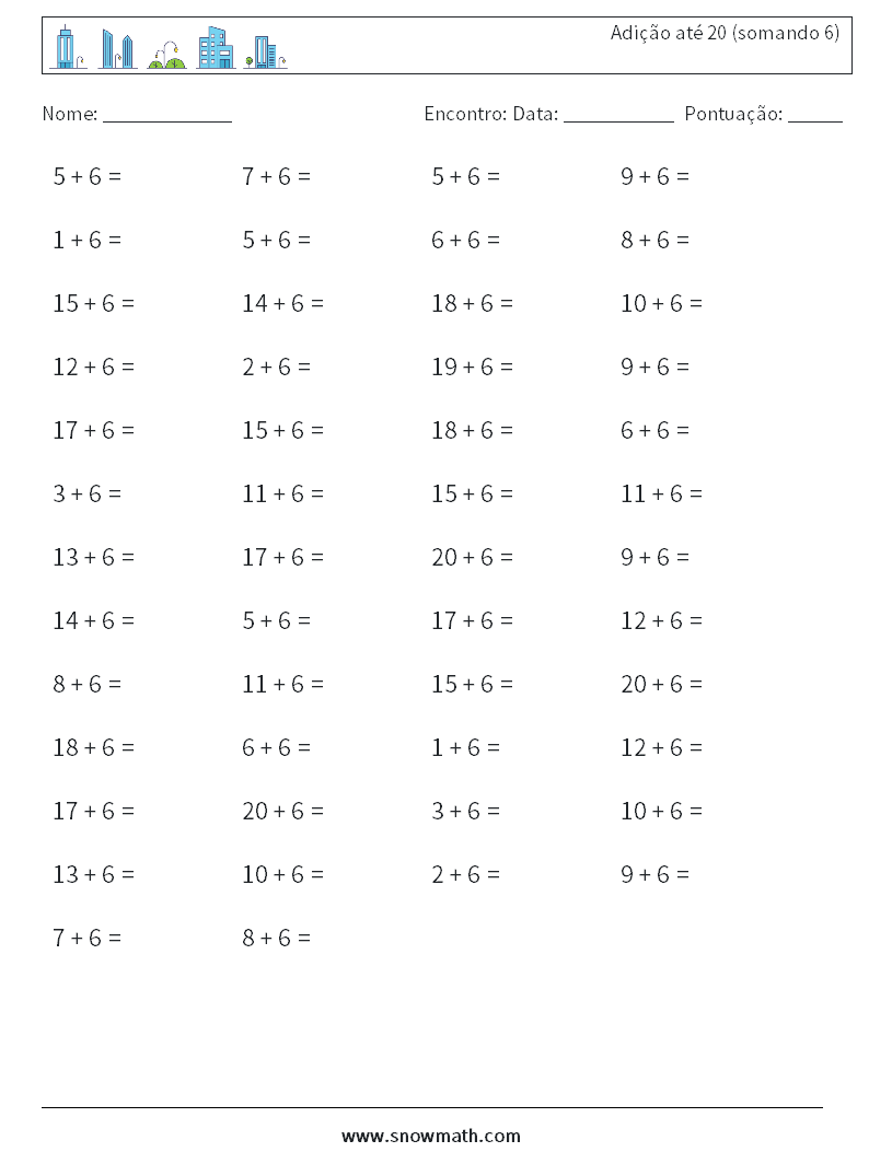 (50) Adição até 20 (somando 6) planilhas matemáticas 9