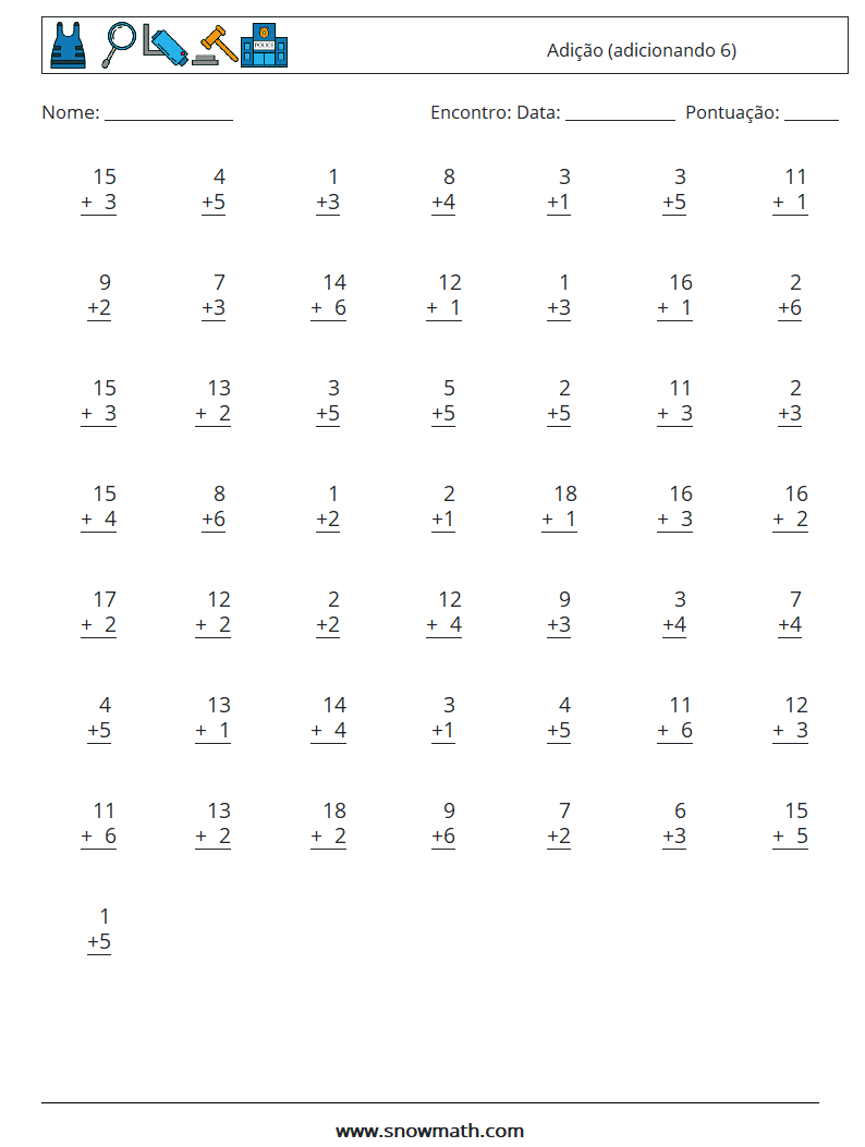 (50) Adição (adicionando 6) planilhas matemáticas 10