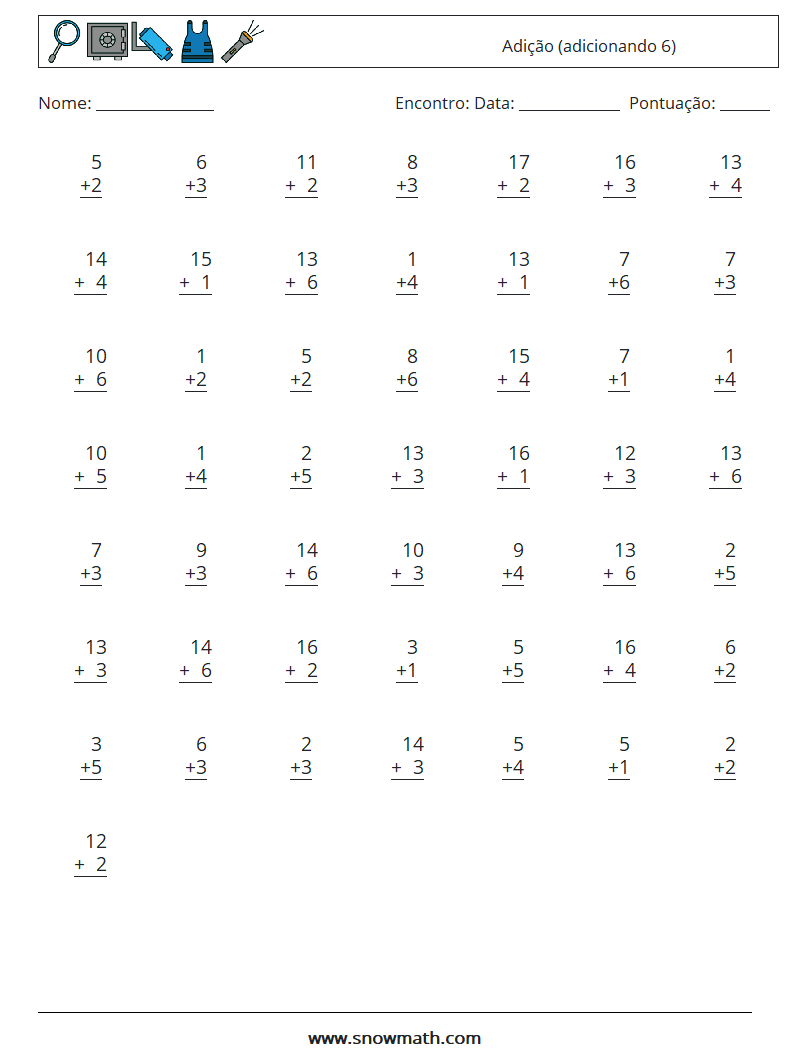 (50) Adição (adicionando 6) planilhas matemáticas 11