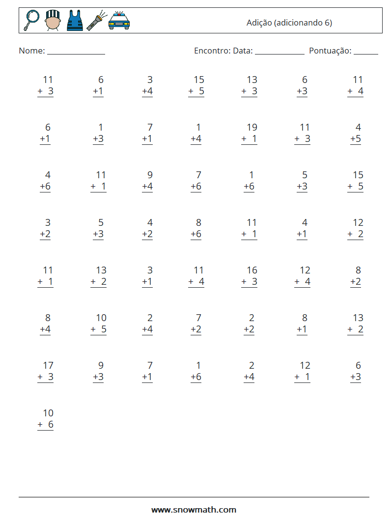 (50) Adição (adicionando 6) planilhas matemáticas 14