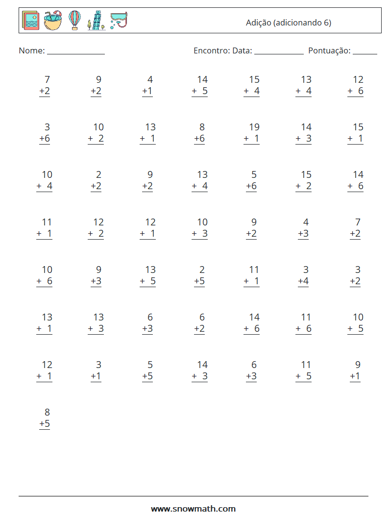 (50) Adição (adicionando 6) planilhas matemáticas 16