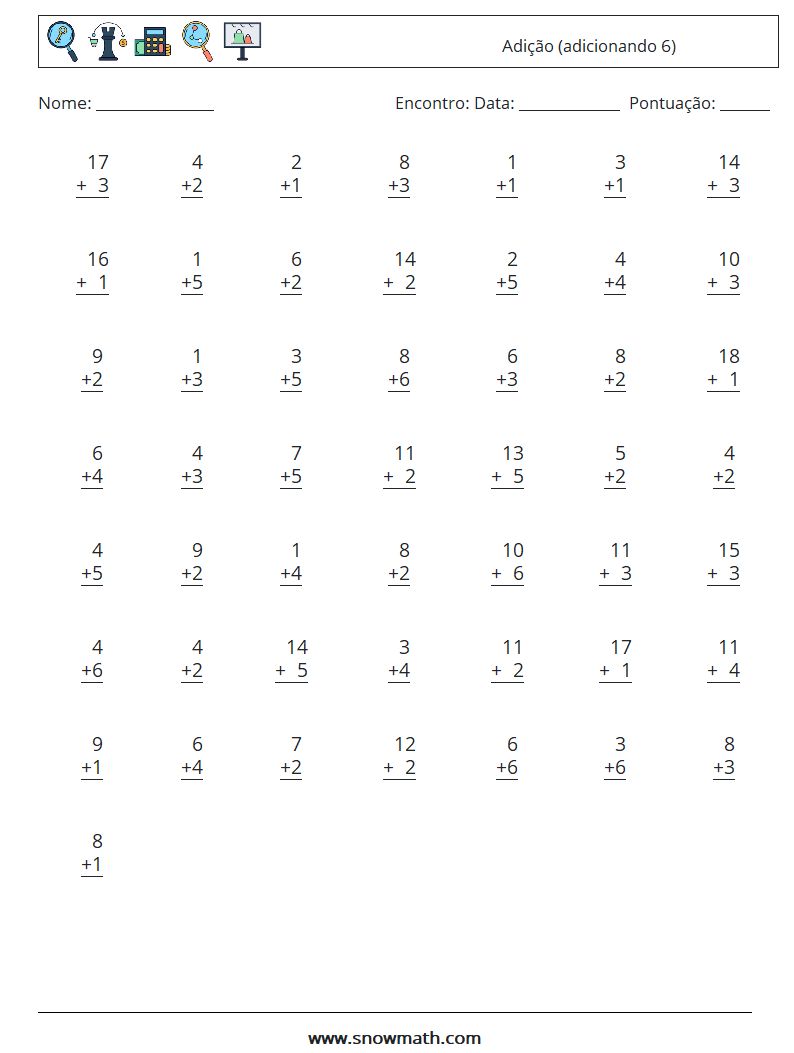 (50) Adição (adicionando 6) planilhas matemáticas 4