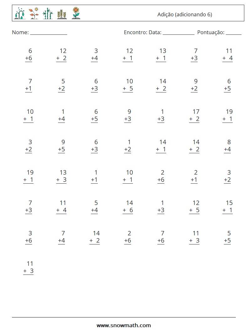 (50) Adição (adicionando 6) planilhas matemáticas 9