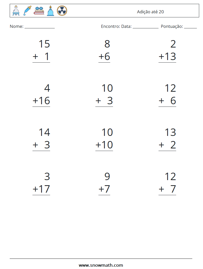 (12) Adição até 20 planilhas matemáticas 1