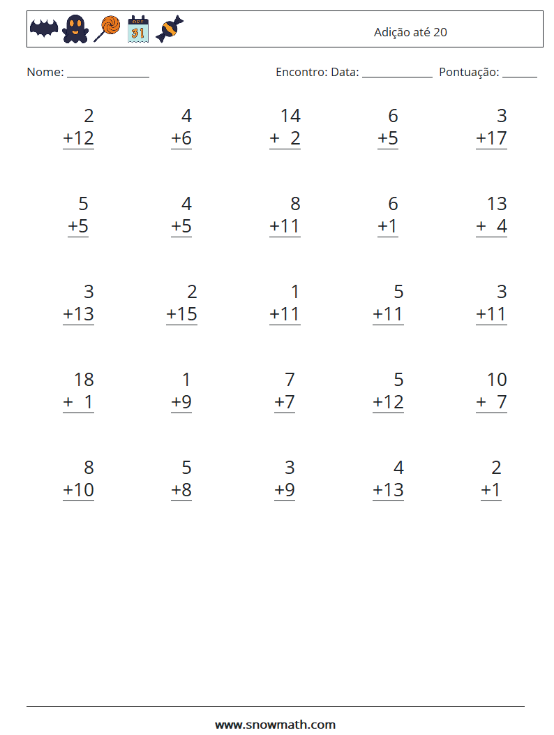 (25) Adição até 20 planilhas matemáticas 11