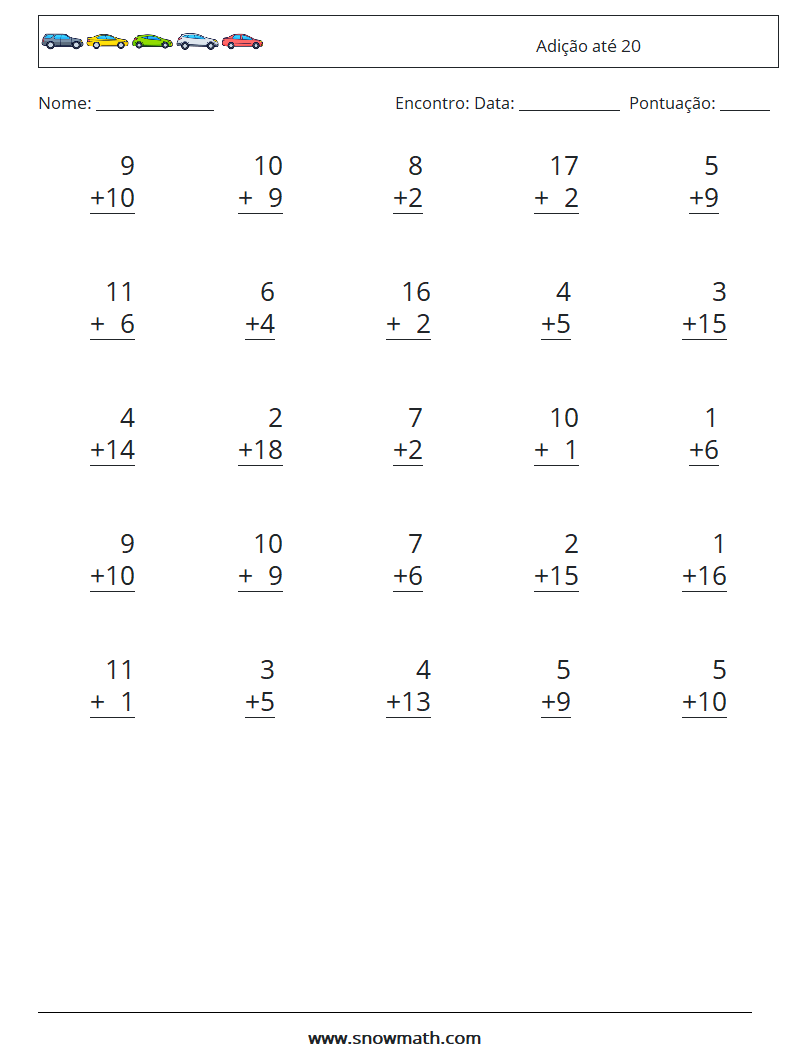 (25) Adição até 20 planilhas matemáticas 14