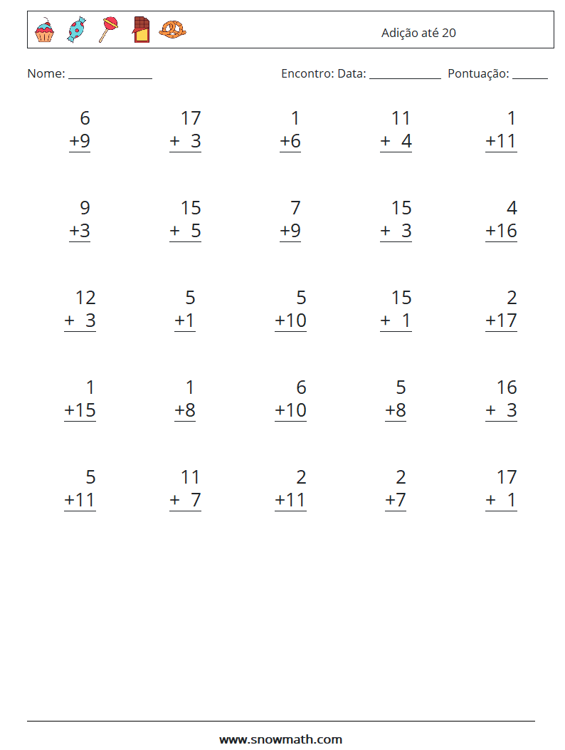 (25) Adição até 20 planilhas matemáticas 18